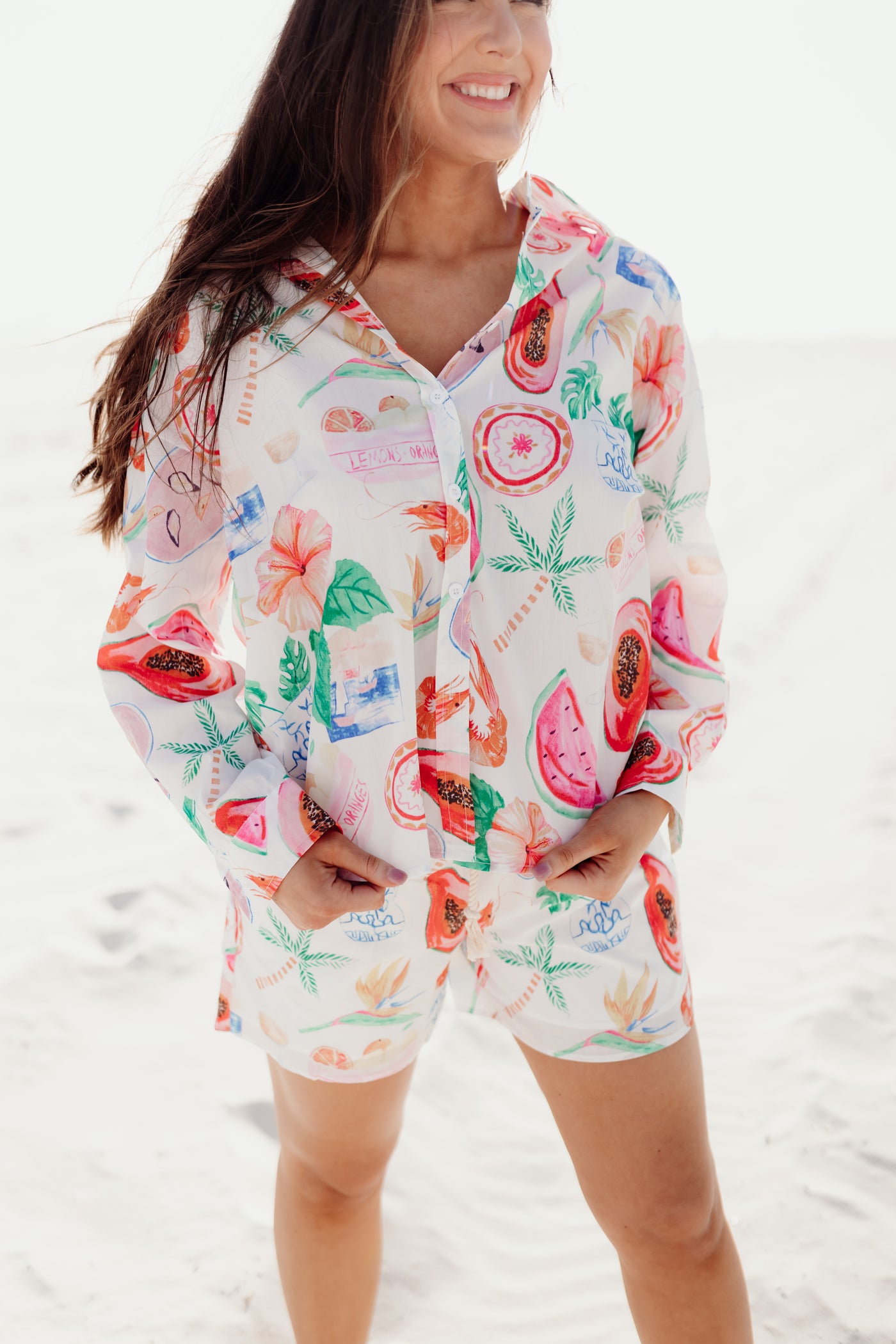 Beulah Style Fruit Print Blouse and Shorts Set