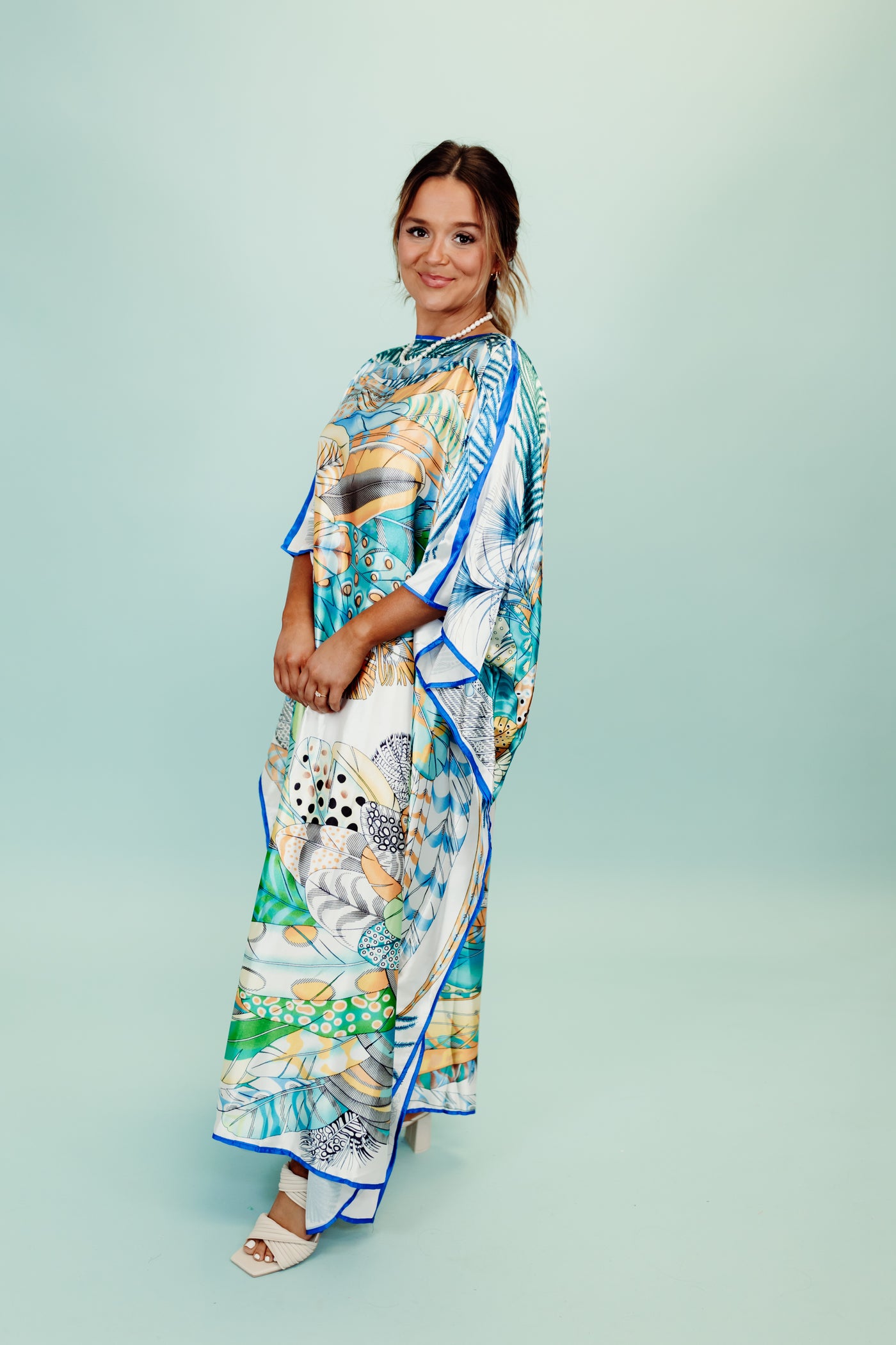 Beulah Style Tropical Feather Maxi