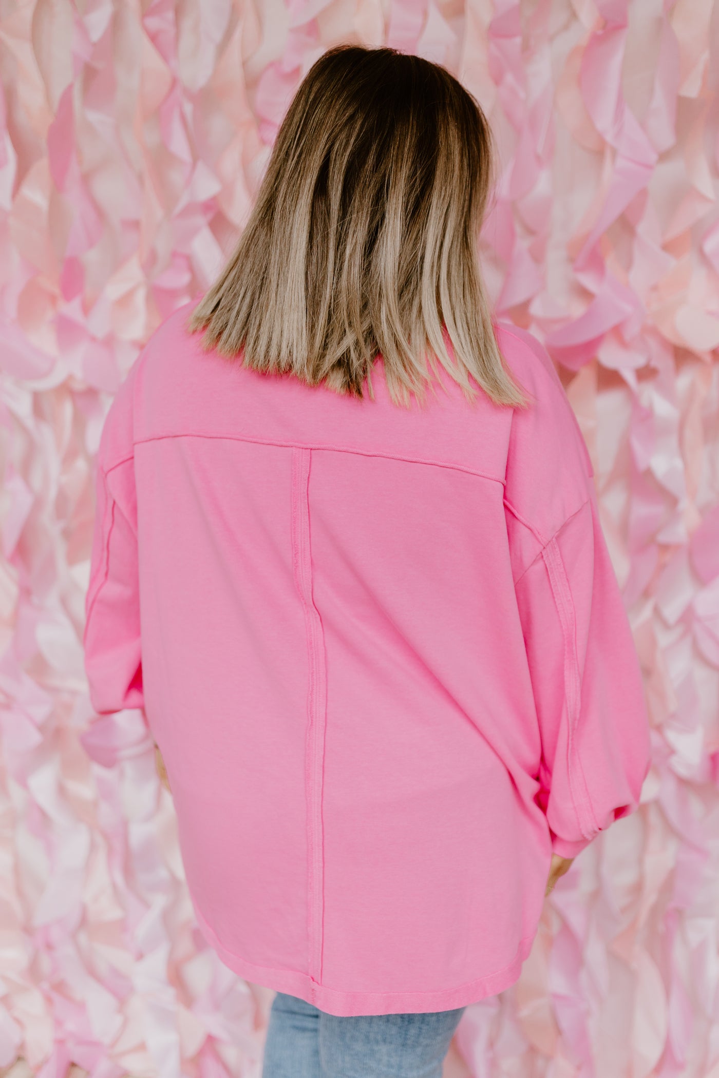Pink Reverse Seam Henley Pullover