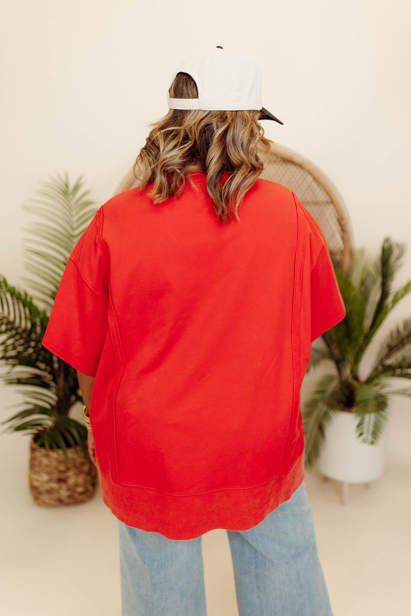 Red Mineral Wash French Terry Loose Fit Top
