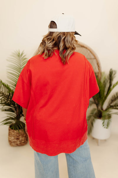 Red Mineral Wash French Terry Loose Fit Top