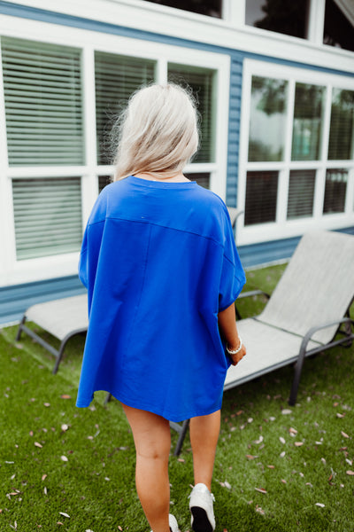 Royal Blue USA Sequin Can Oversized Tee and Short Set