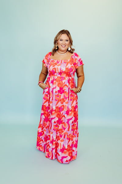 Pink and Purple Mix Tropical Floral Smocked Maxi