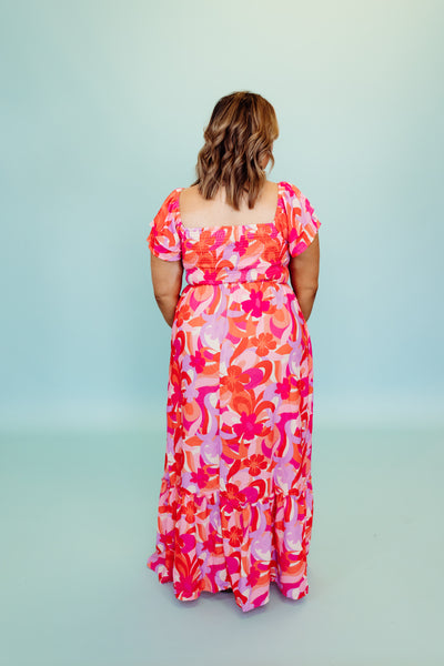 Pink and Purple Mix Tropical Floral Smocked Maxi