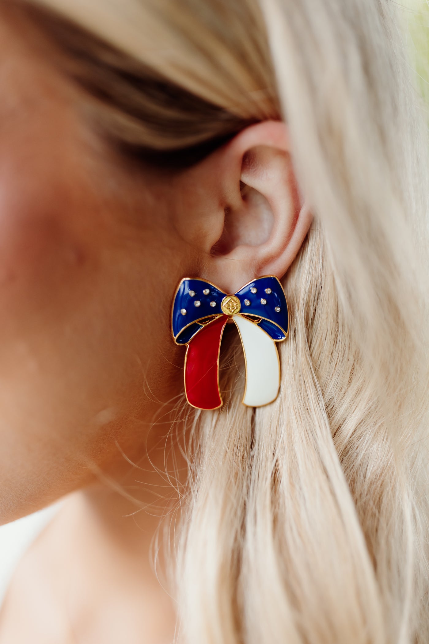 Brianna Cannon Red, White, and Blue Bow Earrings