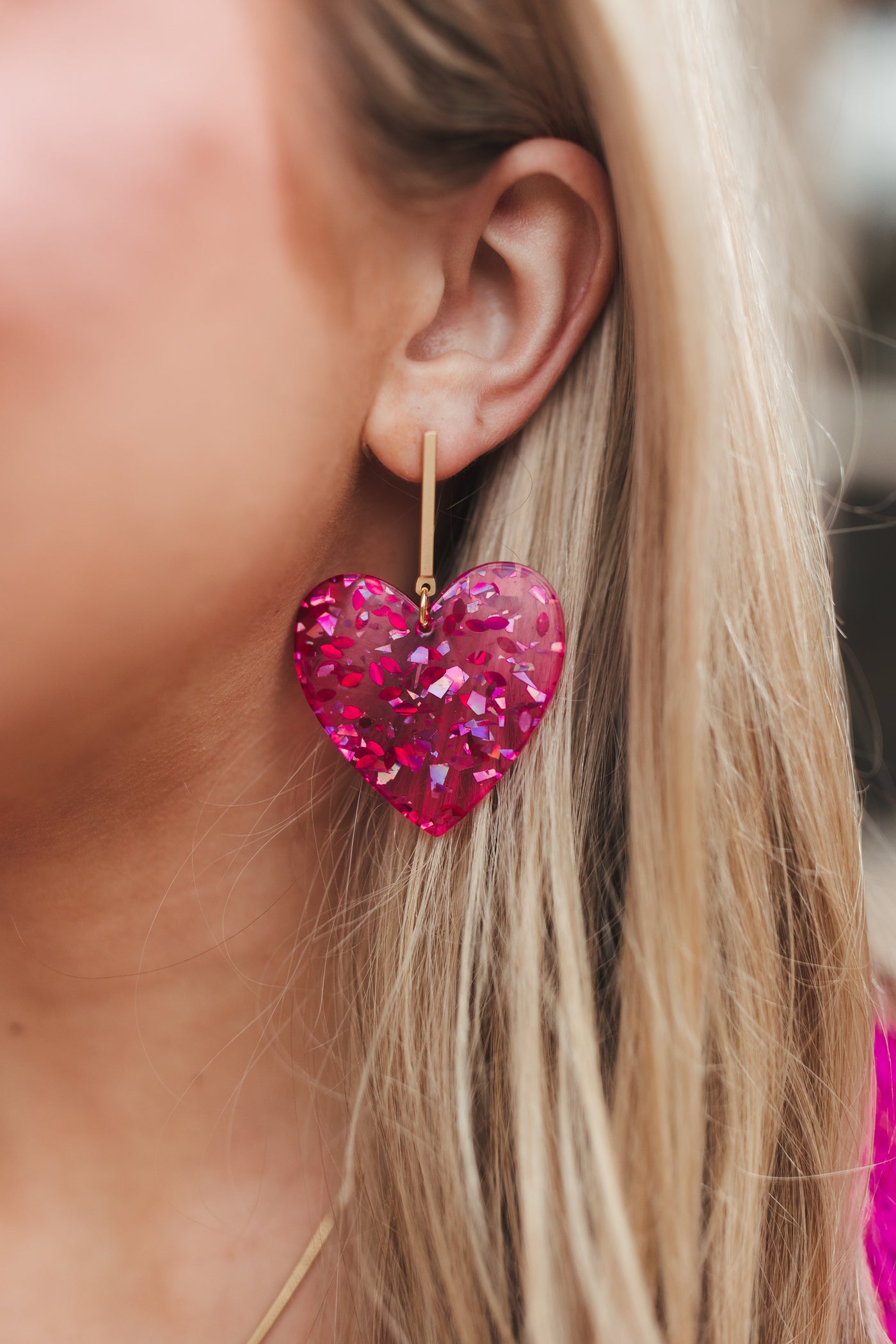 Virtue Jewelry Acrylic Heart on Bar Post - Pink w/ Pink