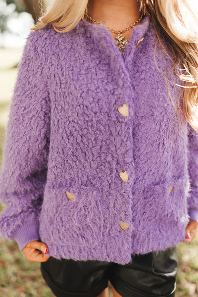 Lavender Cropped Faux Fur Jacket