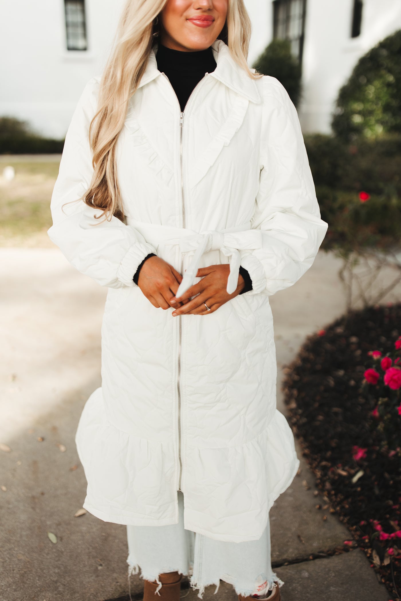 White Midi Quilted Puffer Jacket