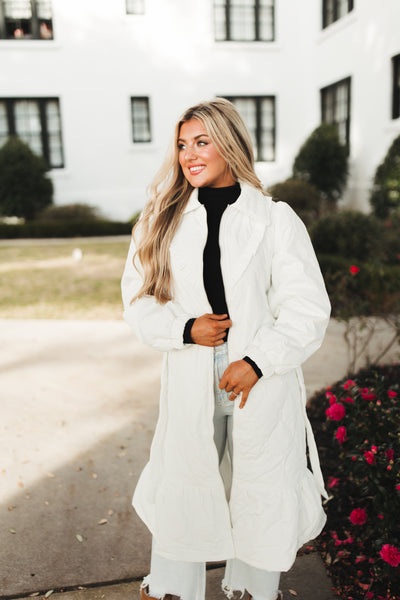 White Midi Quilted Puffer Jacket