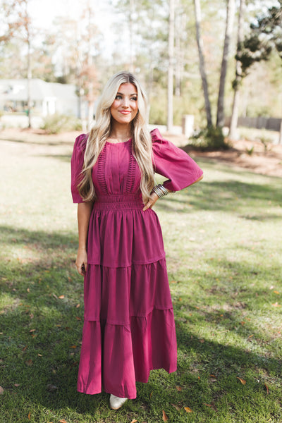 Orchid Knit Detail V-Neck Tiered Maxi