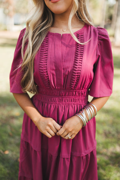 Orchid Knit Detail V-Neck Tiered Maxi