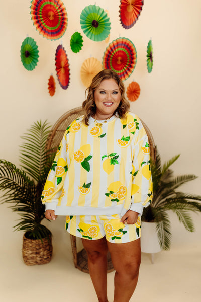 Queen of Sparkles Yellow & White Stripe Lemon Sweatshirt