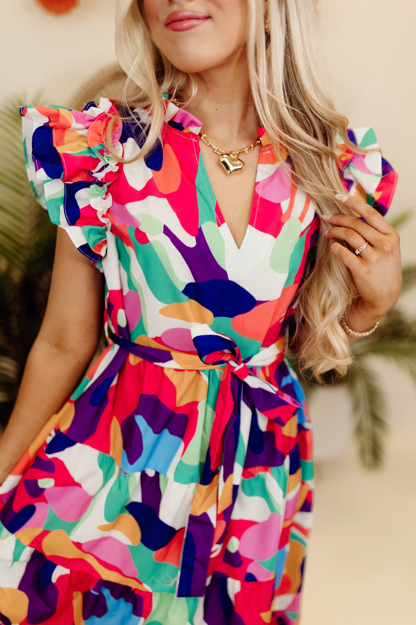 Multicolor Abstract Ruffled Maxi Dress