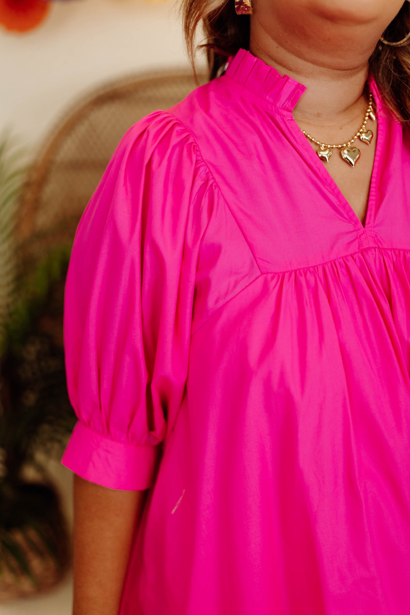 Pink V-Neck Half Sleeve Mini Dress