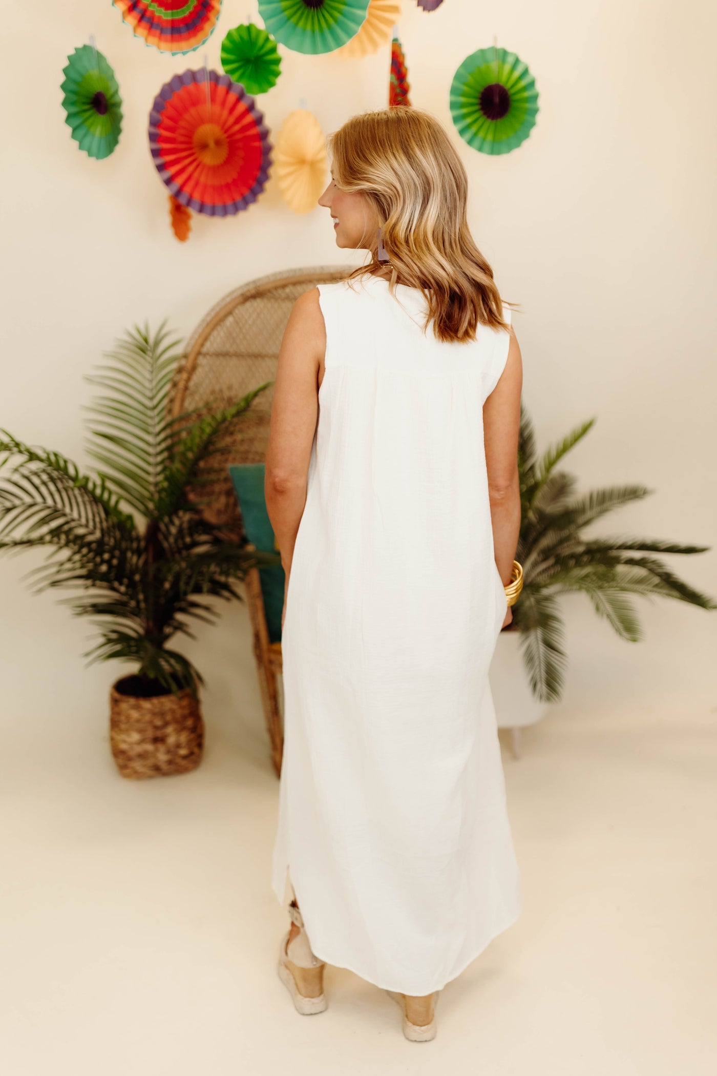 By Together Natural Sleeveless Button Down Maxi Dress