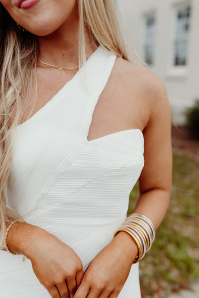 White Textured One Shoulder Wrap Dress