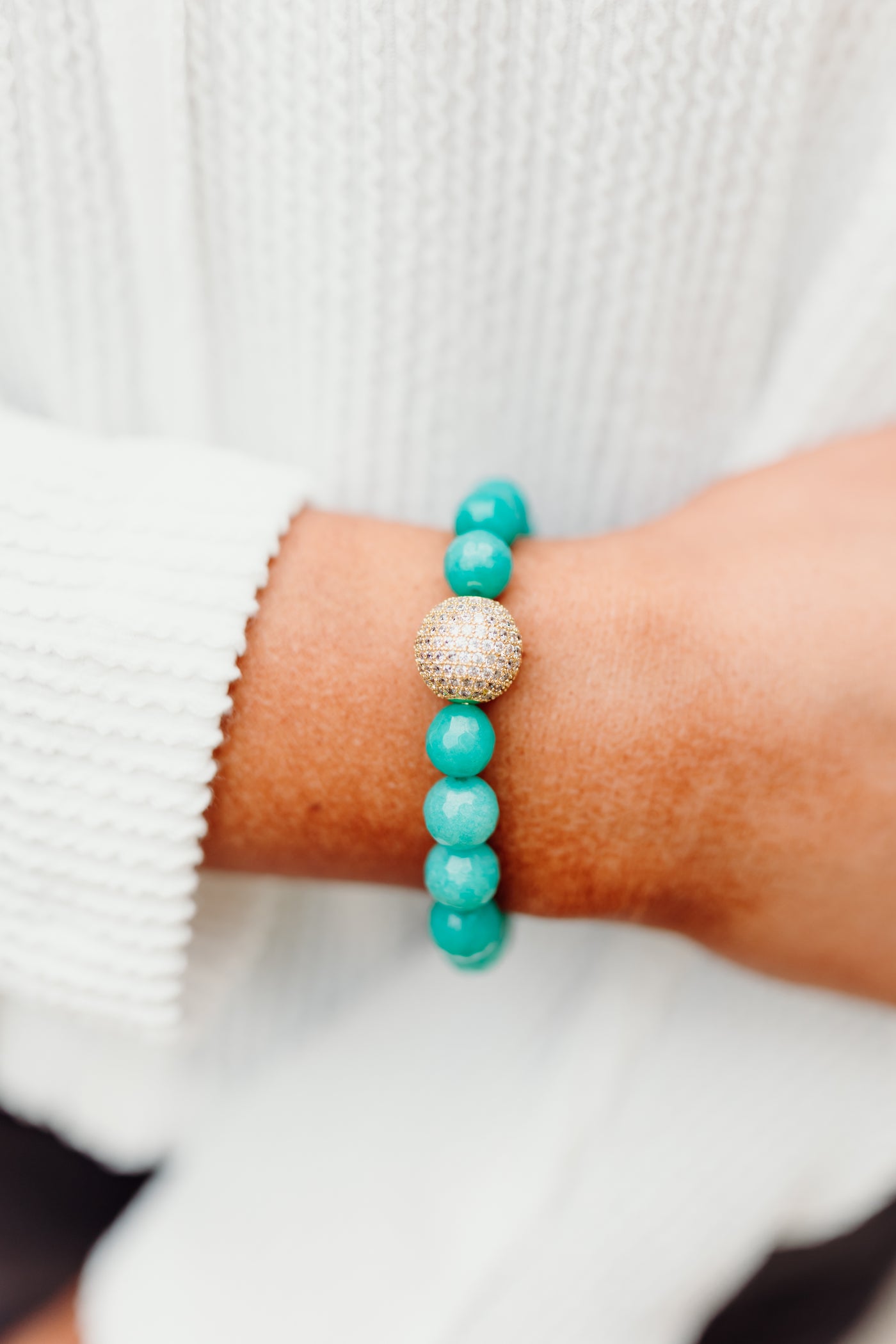 Virtue Jewelry Ocean Teal Gemstone Pave Ball Bracelet