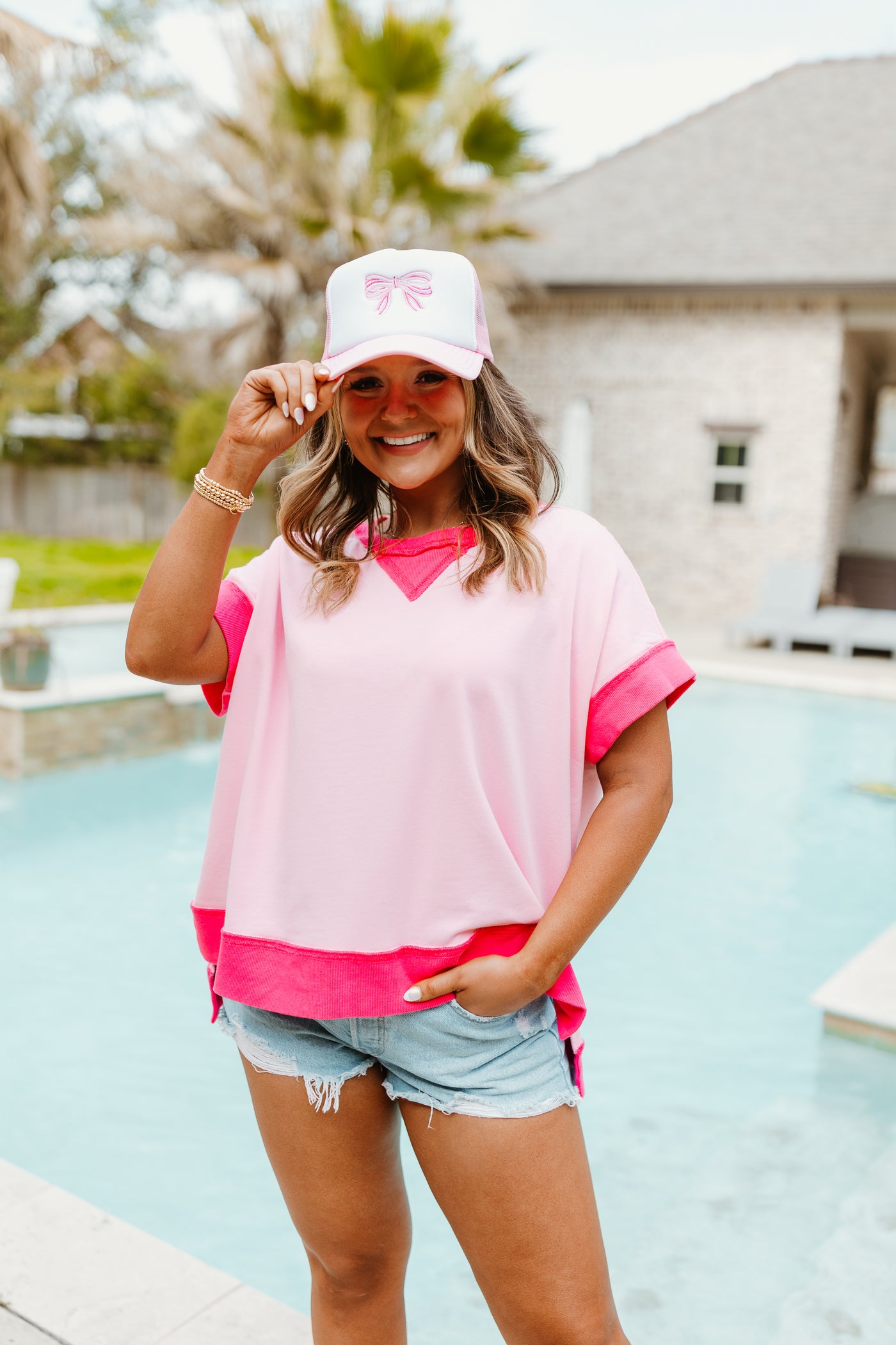 Light Pink French Terry Color Block Top