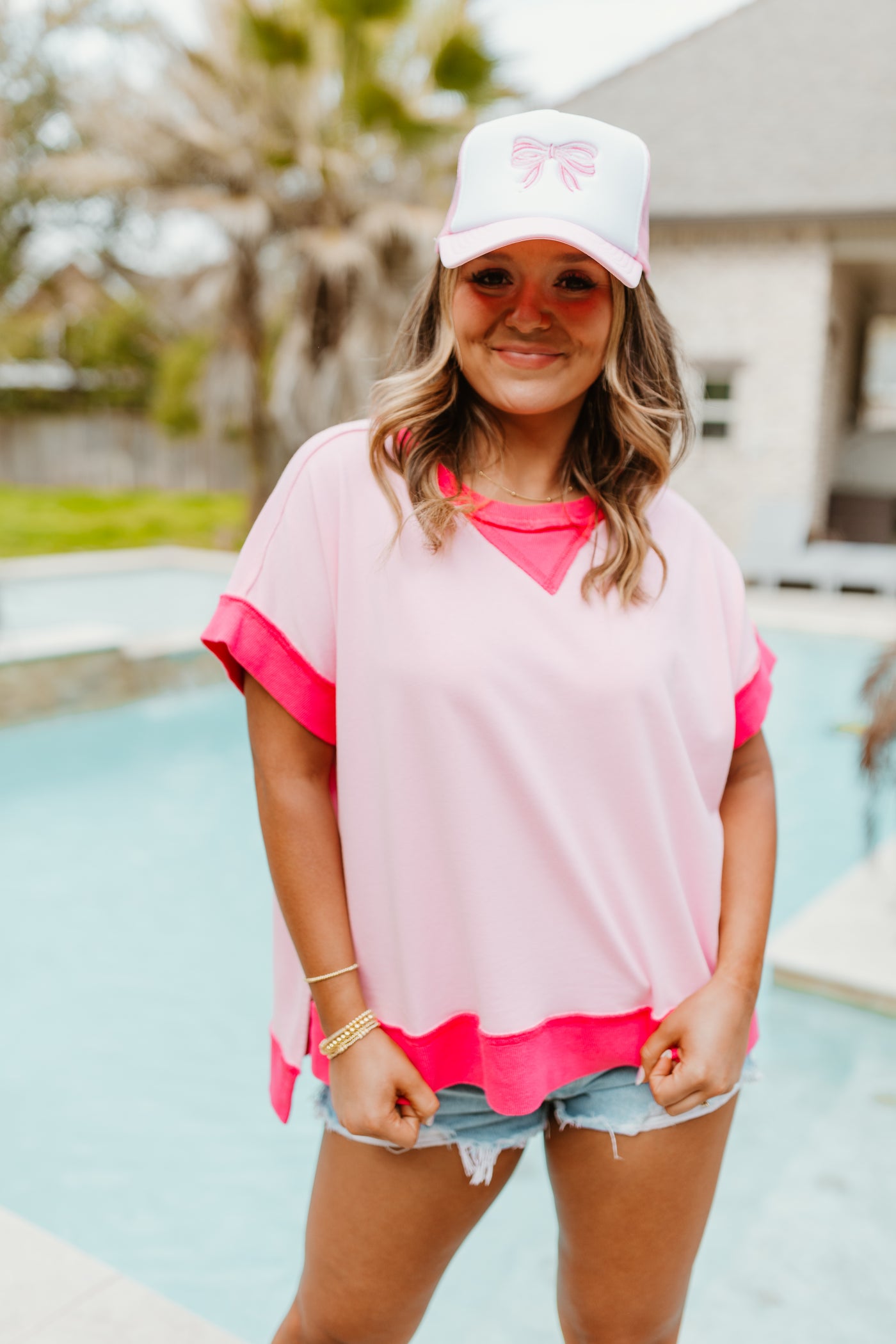 Light Pink French Terry Color Block Top