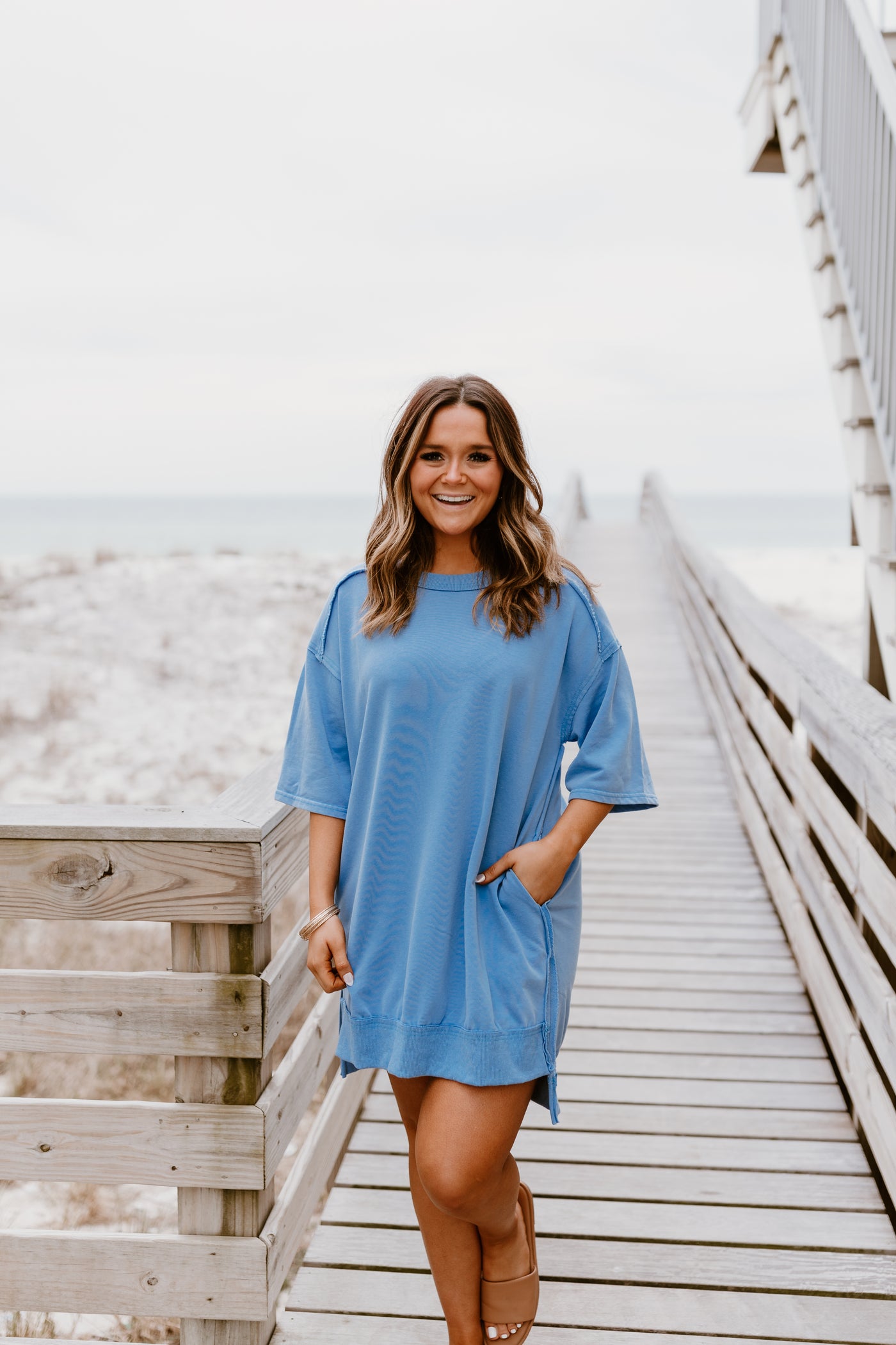 Blue French Terry Tunic Dress