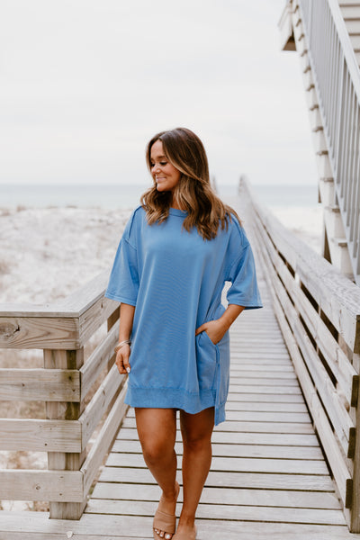 Blue French Terry Tunic Dress