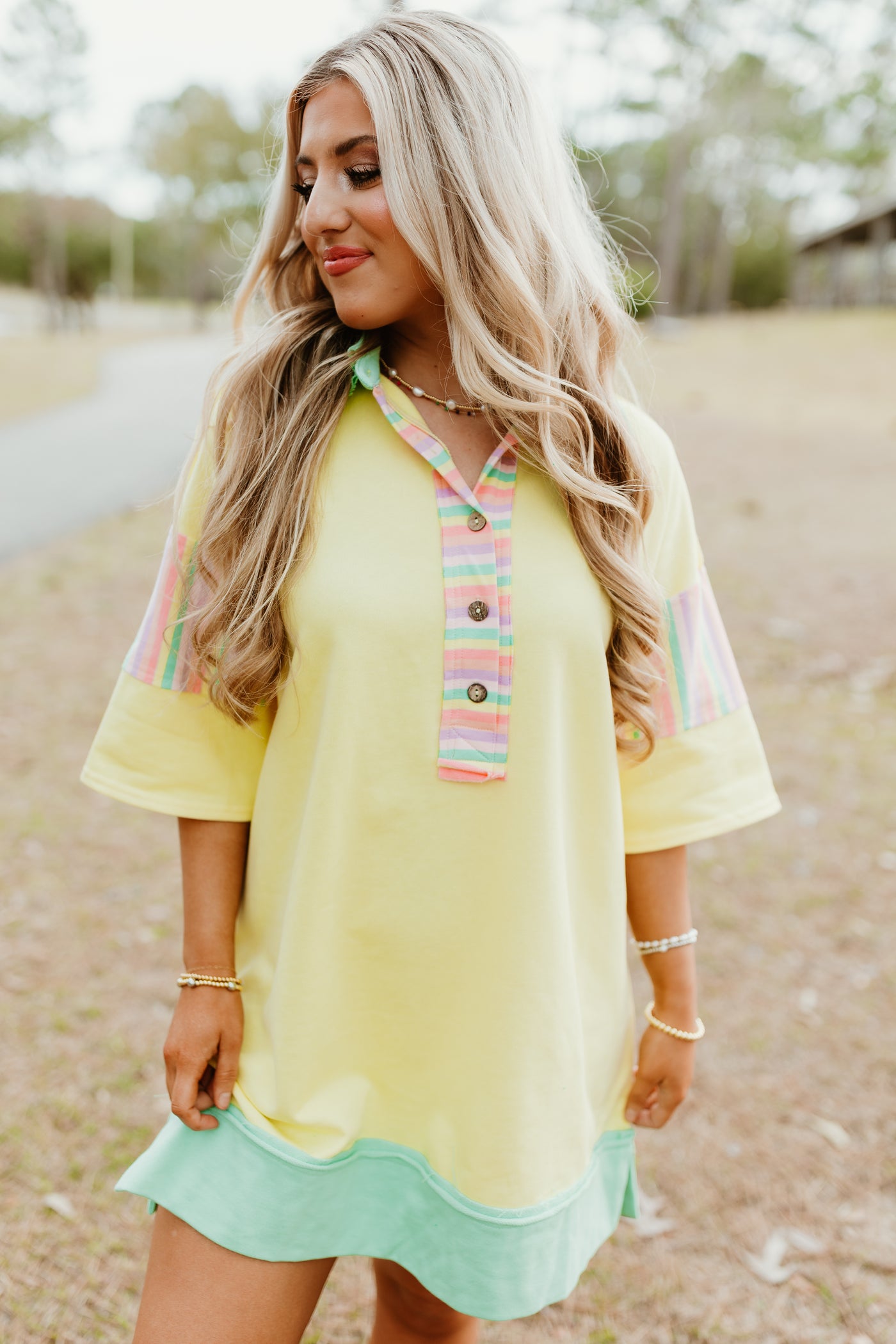 Lemon Contrast Striped Mini Dress