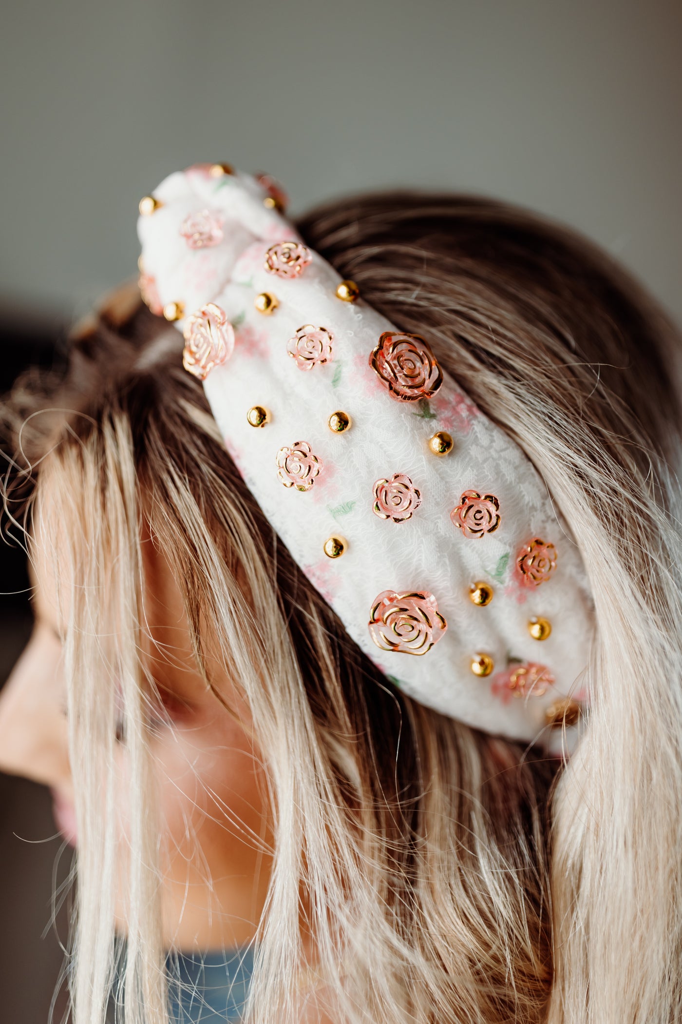 Brianna Cannon Rose Garden Headband with Gold Beads