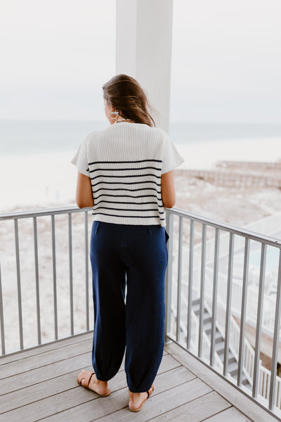 Navy Striped Top and Wide Leg Bunched Bottom Pants