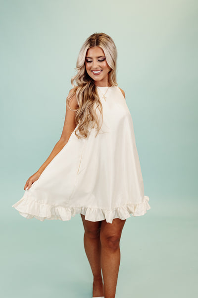 Cream Sleeveless Ruffle Detail Mini Dress