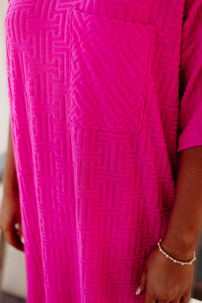 Fuchsia Textured Pocket Midi Dress