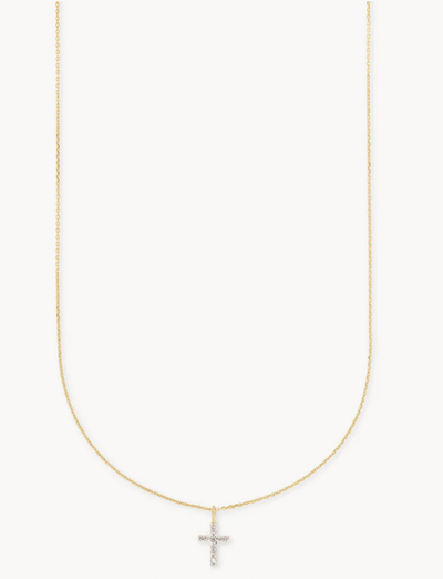 Kendra Scott 14k Yellow Gold Cross Pendant Necklace in White Diamonds