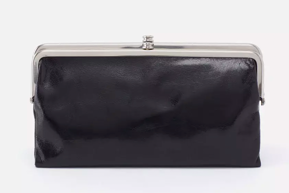 Hobo Lauren Clutch Wallet in Polished Leather - Black