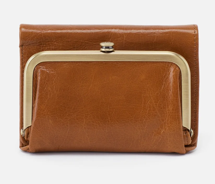 Hobo Robin Compact Wallet in Polished Leather - Truffle
