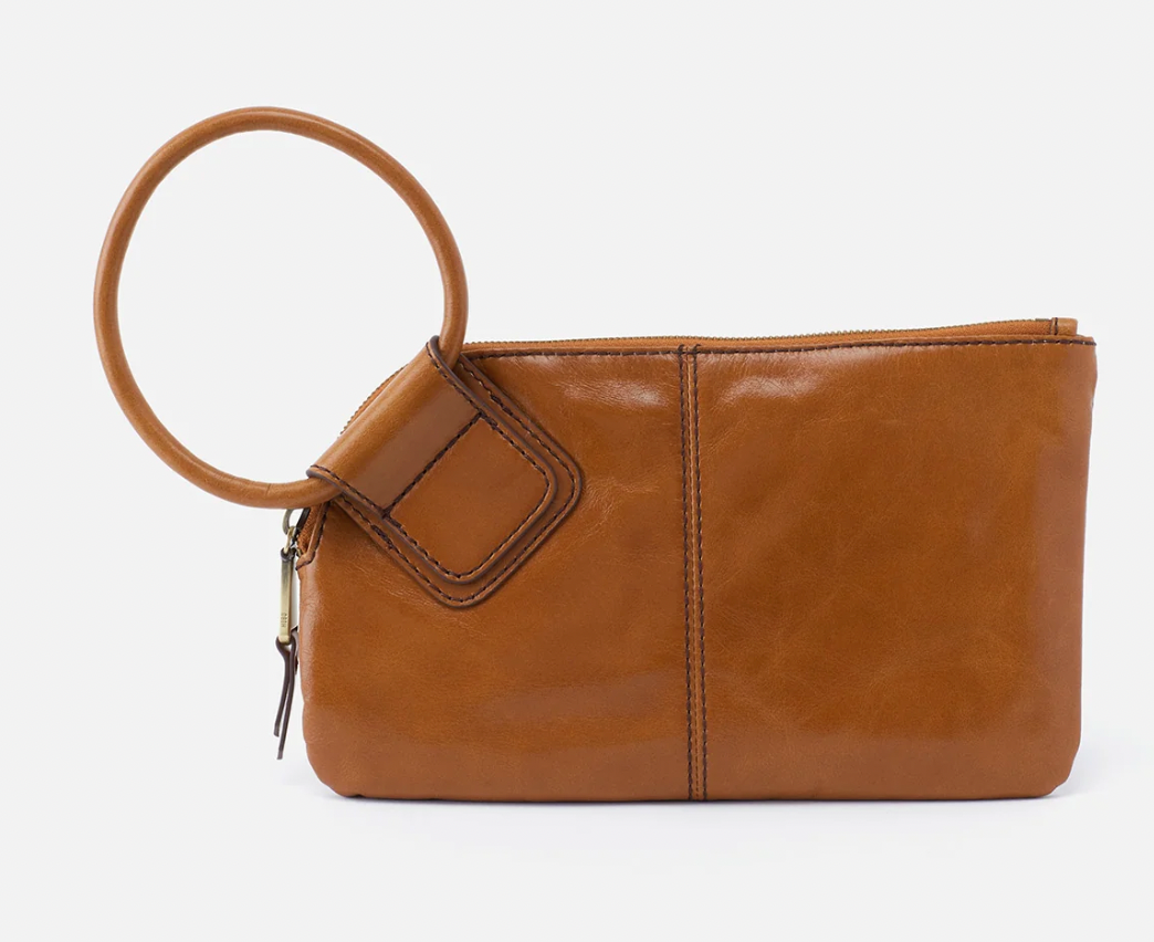 Hobo Sable Wristlet in Polished Leather - Truffle