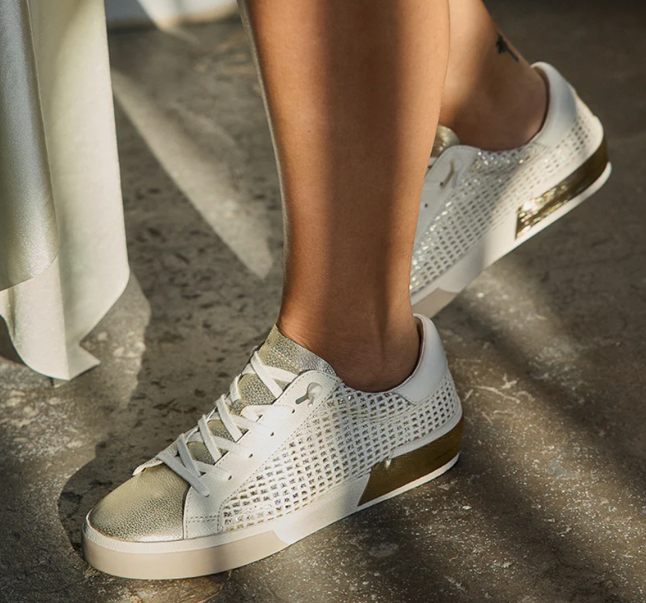 Dolce Vita Bone and Gold Woven Embossed Leather Zina Sneakers