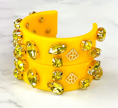 Brianna Cannon Yellow Resin Hoops with Yellow Crystals
