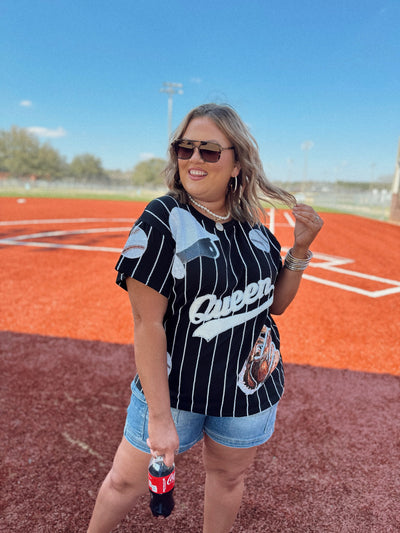 Queen of Sparkles Black & White Batter Up Tee