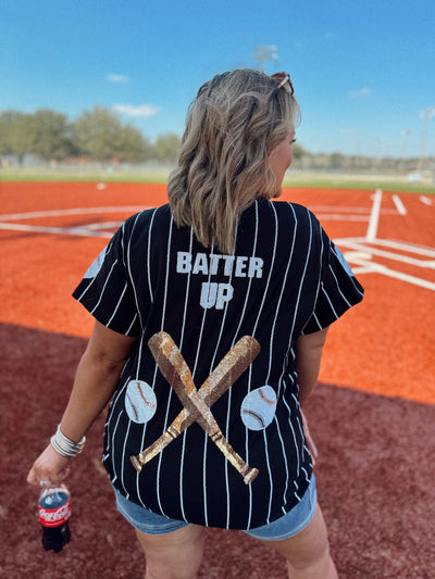 Queen of Sparkles Black & White Batter Up Tee