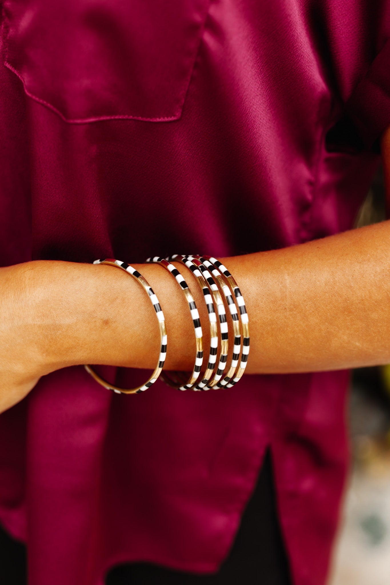 Pink Enamel Veda Bangle Bracelets - Set of 6