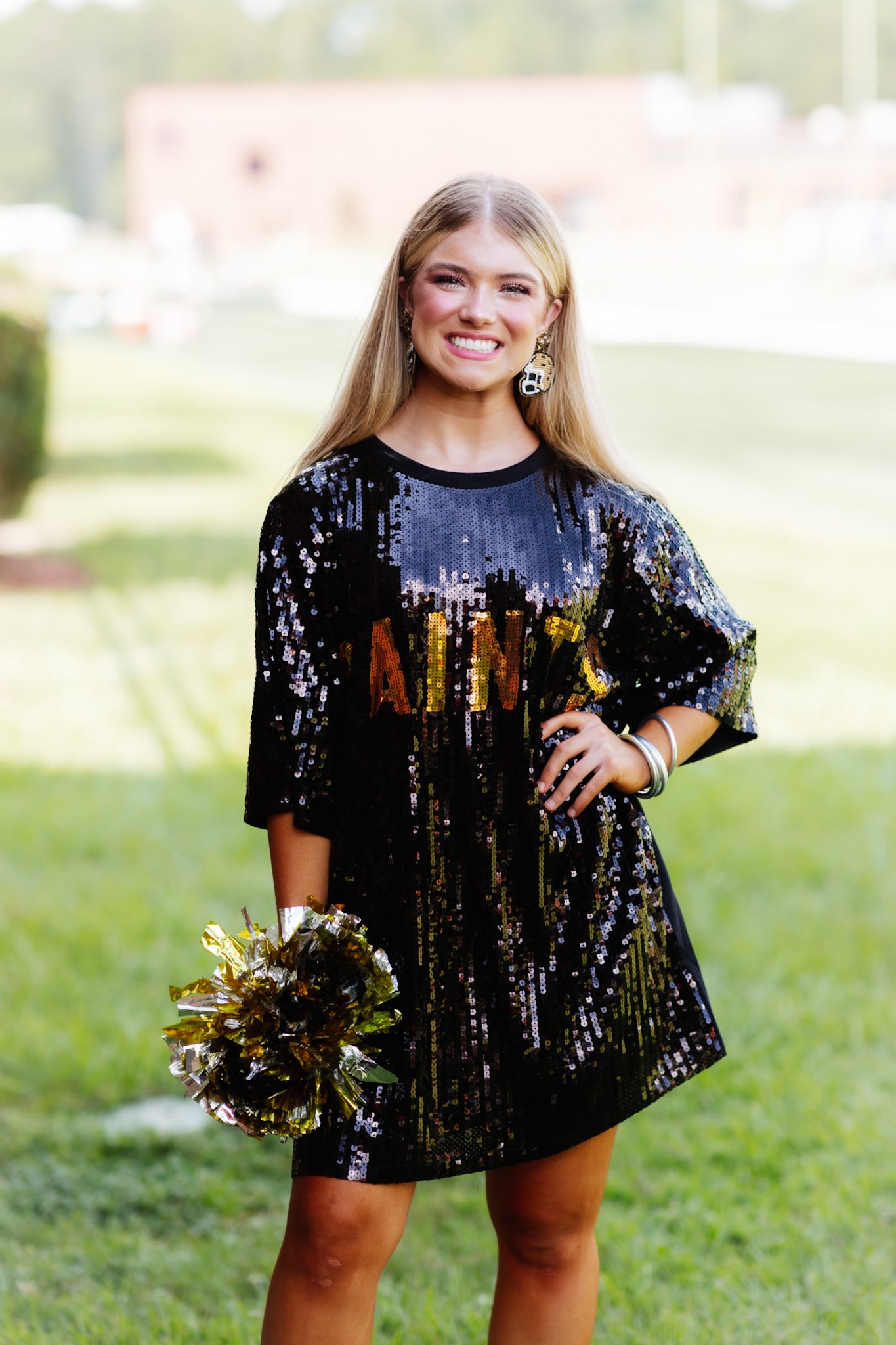 Saints Black & Gold Sequin Shirt Dress one Left 