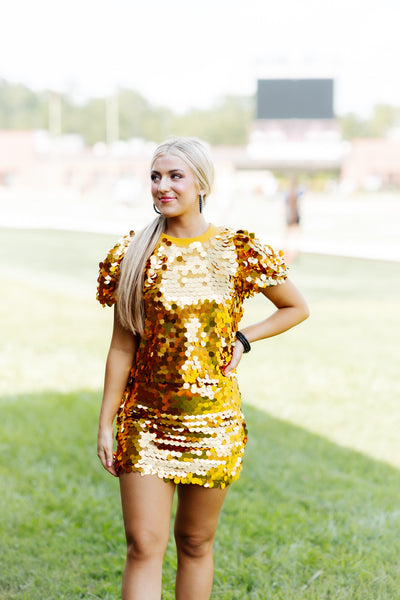 Queen Of Sparkles Gold Sequin Puff Top and Skort Set