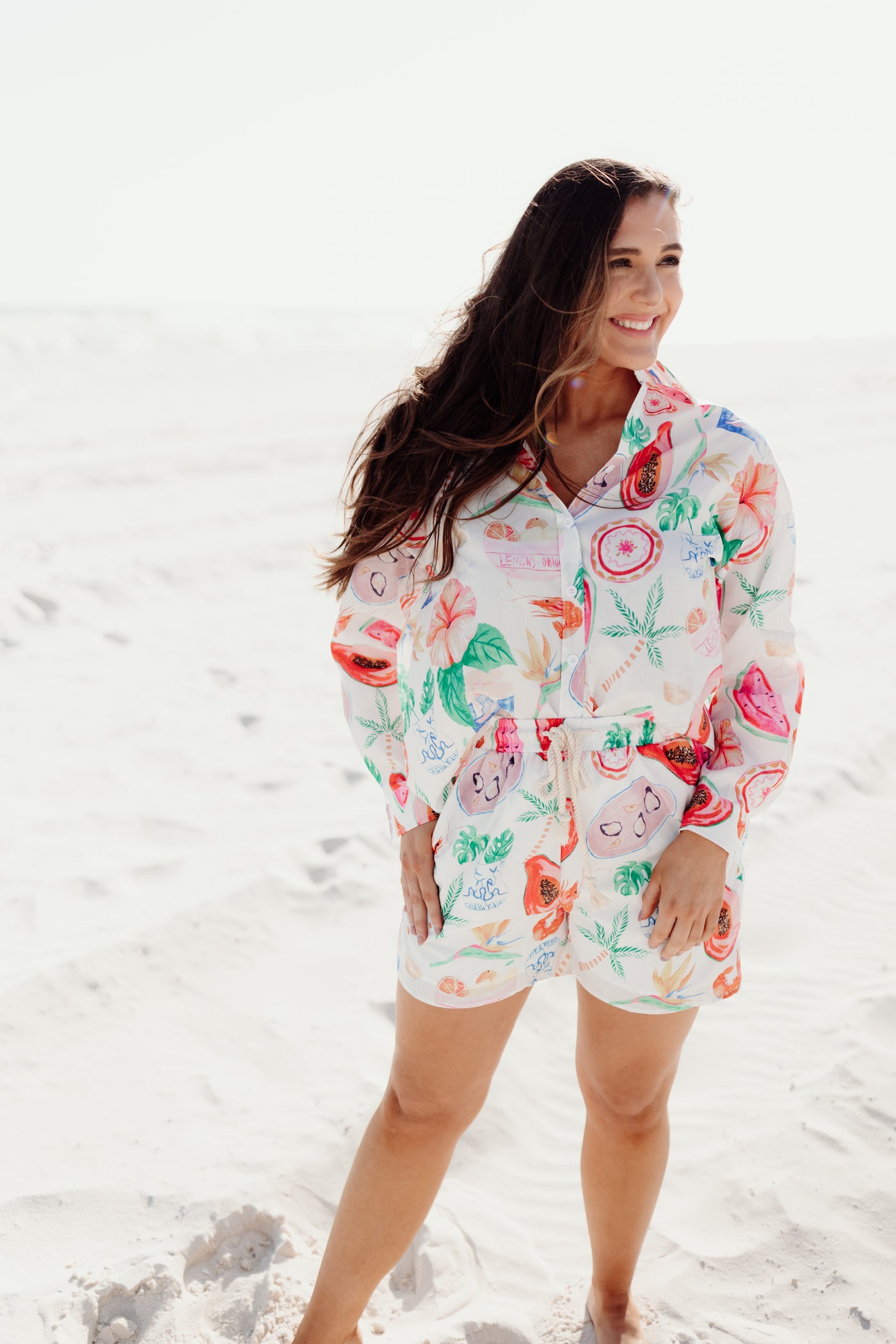 Beulah Style Fruit Print Blouse and Shorts Set