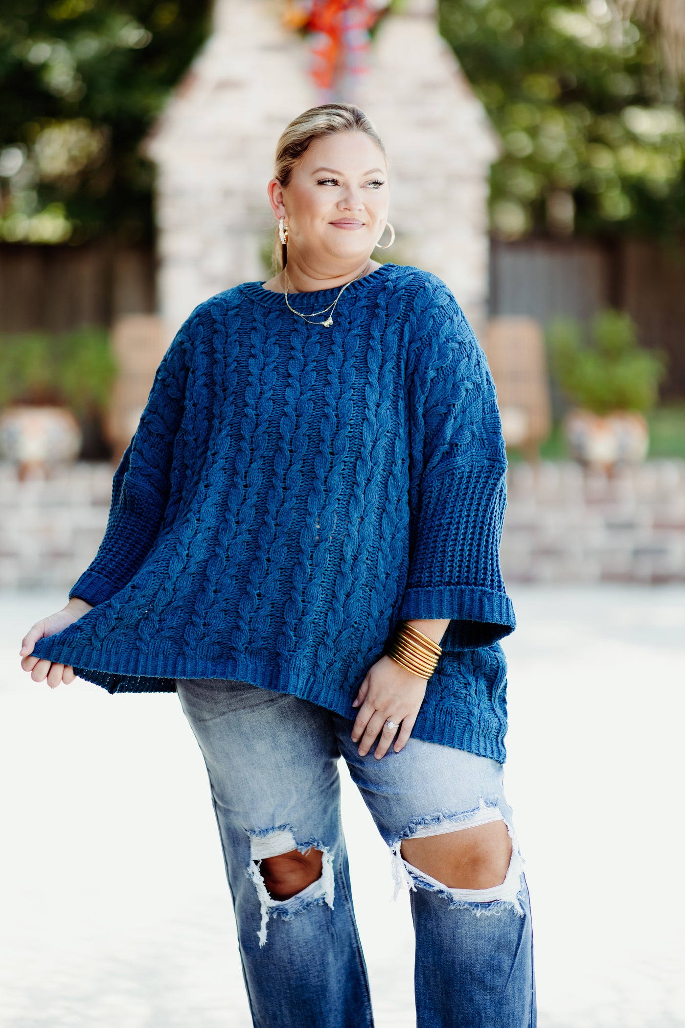 Peacock Chenille Cable Knit Pullover