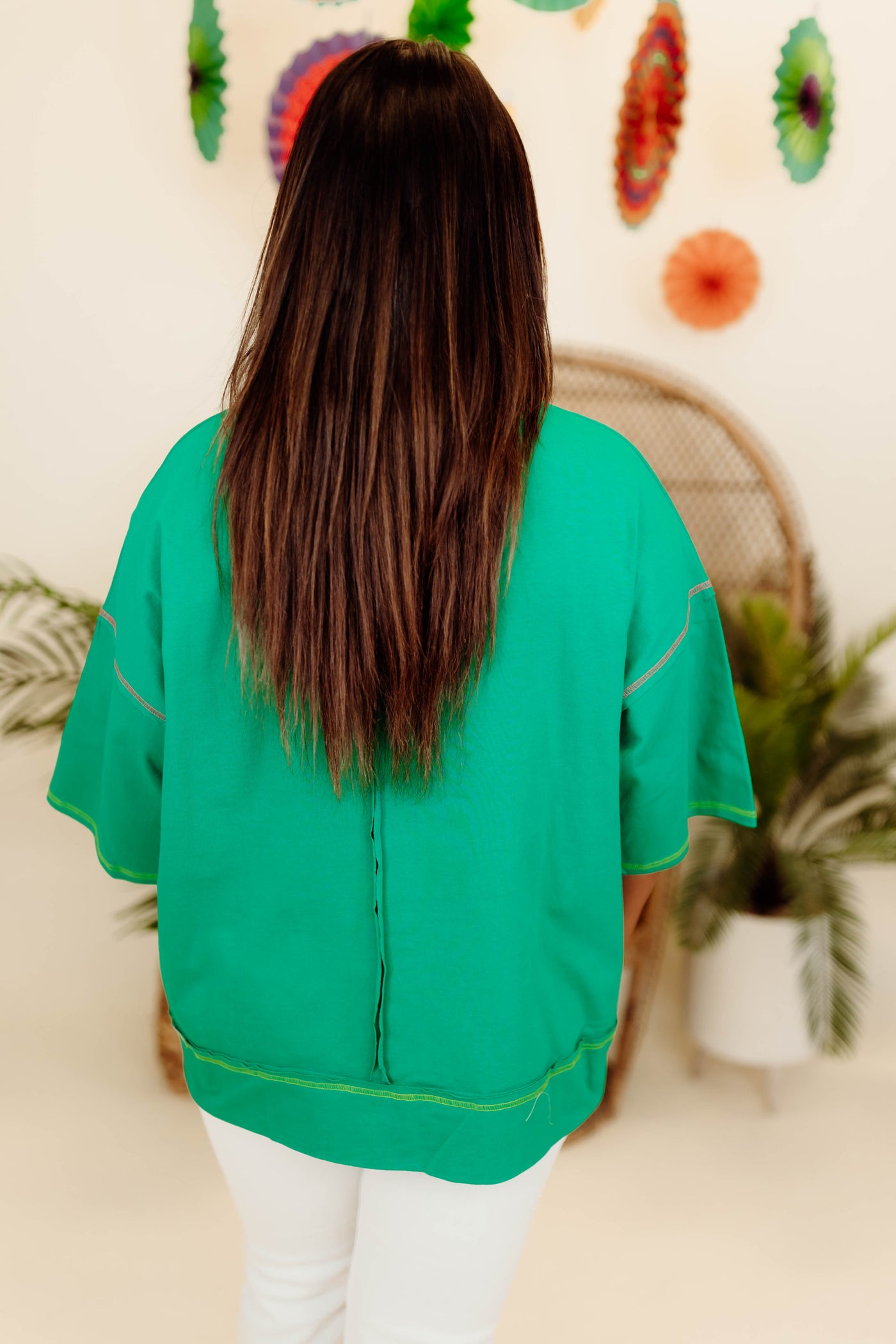 Green Martini & Drinks Embroidered Oversized Tee