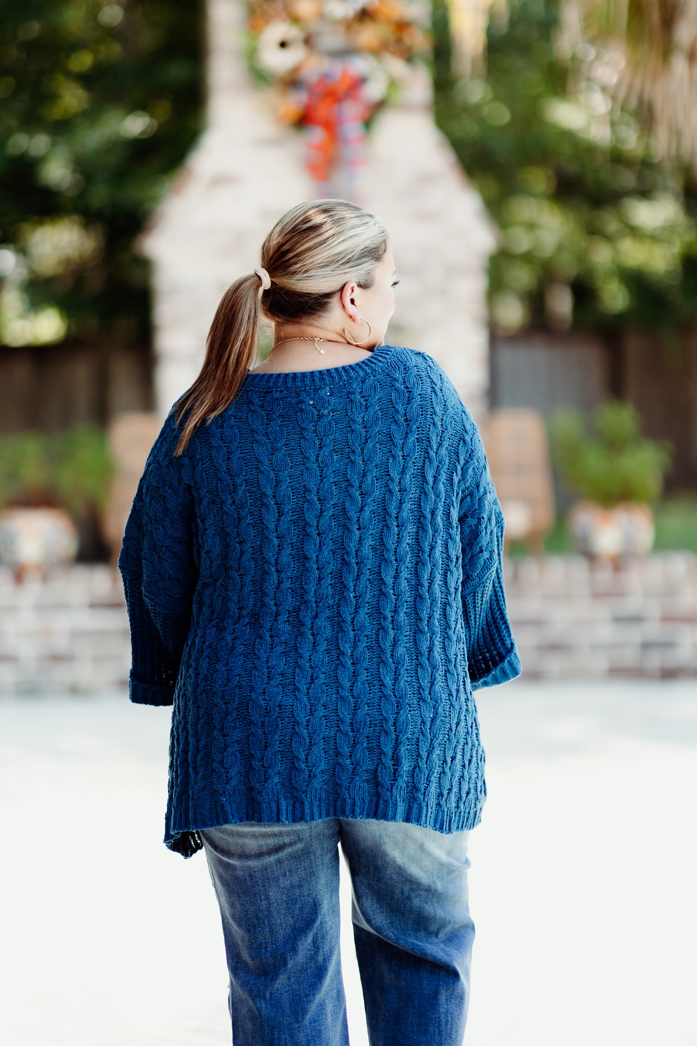 Peacock Chenille Cable Knit Pullover