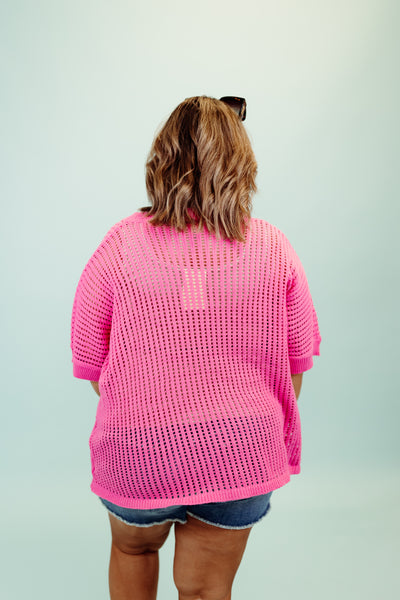 Pink Knit Round Neck Oversized Top