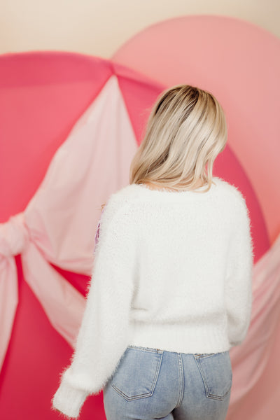 White Lavender Bow Ultra Soft Button Cardigan