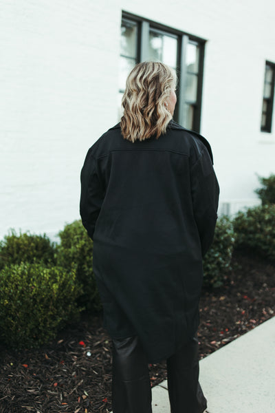 Black Solid Textured Woven Coat