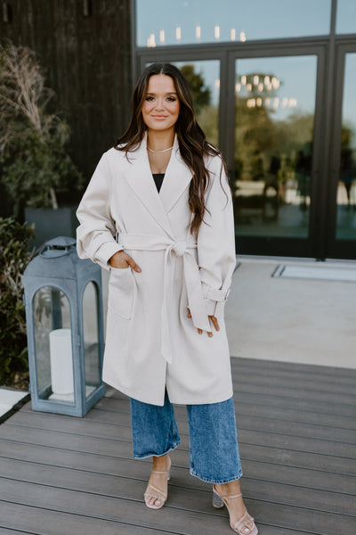 Dolce Cabo Creme Faux Suede Wrap Trench Coat