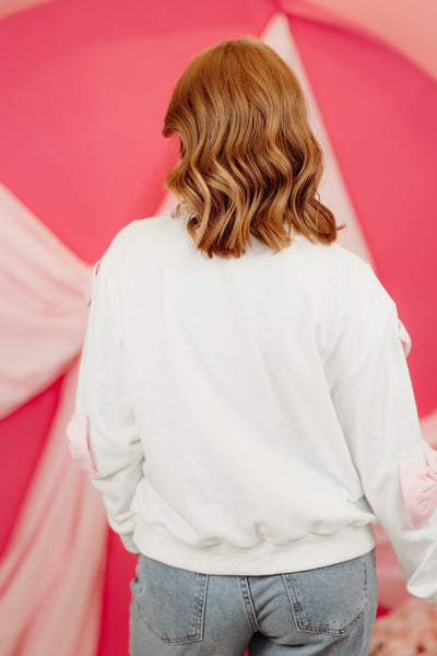 White and Pink Bow Detail Sweater